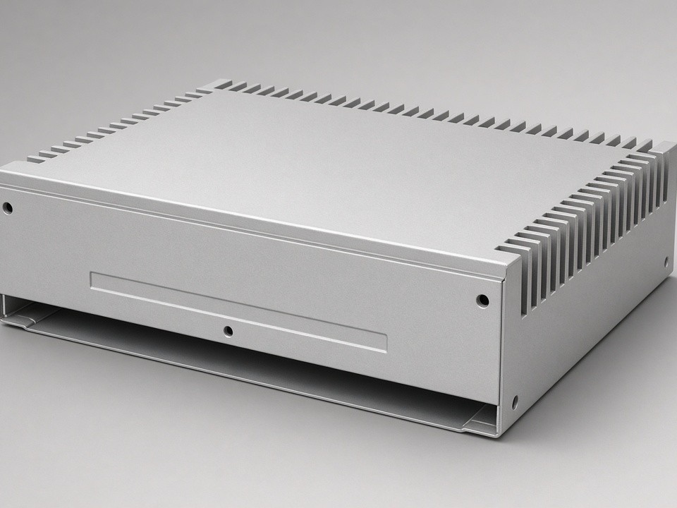 Fabricated sheet metal power conversion housing with formed features and welded seams