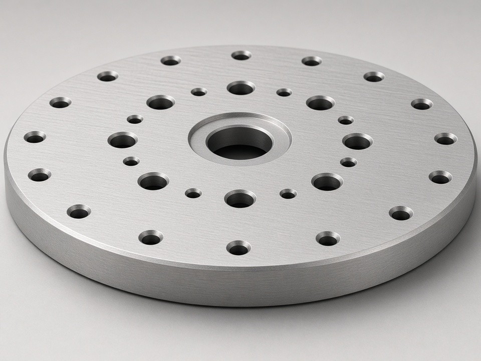 Custom fabricated robot base plate with precision mounting holes
